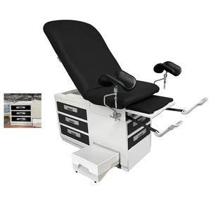 Kursi meja ujian ginekologi furnitur rumah sakit dengan tempat tidur ujian Dokter konstruksi baja dengan sanggurdi laci untuk penggunaan medis - Product Image 1