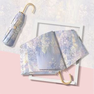 Paraguas Plegable de Doble Uso para Mujer, Estilo Coreano, con Gancho Dorado, Estampado Floral, Resina de Color, Protección Solar y contra la Lluvia - Product Image 1