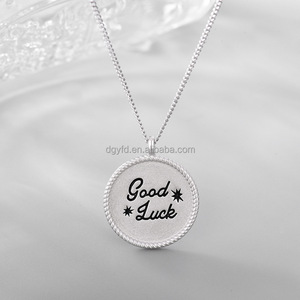 Phụ Nữ Tùy Chỉnh Cá Nhân Khắc Vòng Cổ 925 Sterling Bạc Đĩa Đồng Xu Huy Chương Vòng Mặt Dây Chuyền May Mắn Inspirational Dây Chuyền - Product Image 2