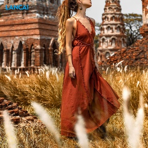 2024 verano personalizado mujer satén Maxi Vestido de playa bohemio espalda descubierta abrigo de lino con mangas Casual para fiesta - Product Image 2
