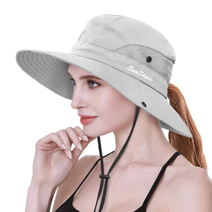 Sombrero de Sol para mujer con agujero de cola de caballo ala ancha protección UV gorra de playa para pesca senderismo jardinería - Product Image 2