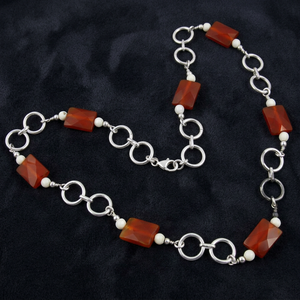 Collar de Perlas de Imitación con Cuentas de Coral, Chapado en Plata, Cadena de Eslabones Geométricos Rectangulares, Estilo Clásico Unisex, Joyería Art Palace - Product Image 1