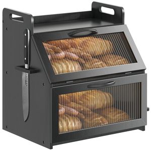Boîte à pain en bambou avec couvercle en verre, grande capacité de rangement pour les produits de boulangerie et les collations - Product Image 1