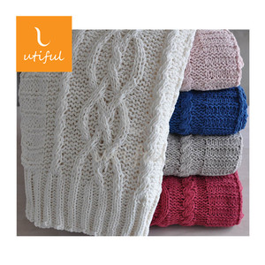 Couverture en <span class=keywords><strong>tricot</strong></span> de chenille de polyester de câble <span class=keywords><strong>blanc</strong></span> moutarde solide ultra douce et chaude pour la décoration intérieure - Product Image 6