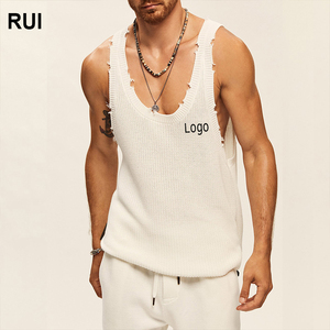 Ruiquwin เสื้อกั๊กผ้าใบวินเทจแบบถักระบายอากาศได้สำหรับฤดูร้อนเสื้อยืดแขนกุดทรงพอดีตัวลำลองลำลองไซส์ใหญ่พิเศษออกแบบได้ตามต้องการ - Product Image 1