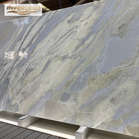 Slab Kuarsa Mewah Tahan Api dan Tahan Air Warna Biru Langit Putih Awan, Desain Modern OEM untuk Dapur/Ruang Makan/Kamar Mandi