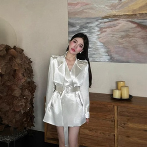 2025 printemps nouveau <span class=keywords><strong>trench</strong></span> <span class=keywords><strong>mi</strong></span>-<span class=keywords><strong>long</strong></span> en Satin anti-rides drapé pour les femmes célébrité tempérament taille contrôlée - Product Image 2