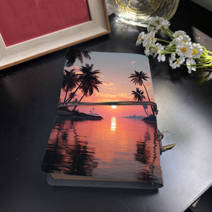 Cadeau d'événement de l'industrie des cahiers faits à la main A6 idéal pour les notes de séminaire et l'analyse des concurrents avec Sun Palm Trees Water Sky Pr - Product Image 3