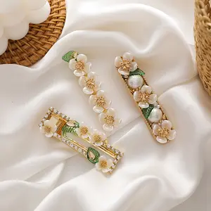 Horquillas con diamantes de imitación para mujer y niña, accesorios para el cabello de resina con perlas