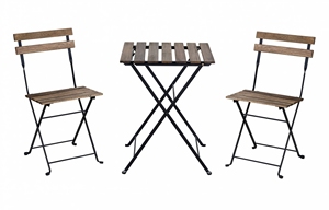 Ensemble de bistrot extérieur pliant moderne de 3 pièces, cadre en métal confortable, lattes de bois d'acacia, jardin, cour, balcon, café, hôtel - Product Image 2