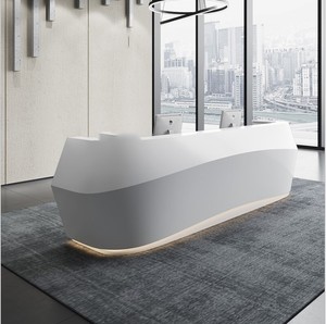 Carrara Marbleสีขาวแผนกต้อนรับตารางด้านหน้าเคาน์เตอร์สแตนเลสฟุตบาร์แผนกต้อนรับ - Product Image 4