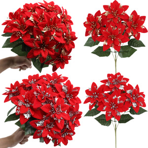 Poinsettia Artificial de Seda de 28 cm, Adorno Navideño para el Hogar, Decoración para Árbol de Navidad, Venta Caliente Transfronteriza - Product Image 1