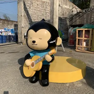 Spielen Sie Gitarre Affe Cartoon Kunst Tier Modell Cartoon Statue benutzer definierte Fabrik Große Outdoor-Dekorationen Store Requisiten