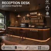 Comptoir de réception industriel personnalisé avec éclairage LED, comptoir de bar commercial, réception pour restaurant, hôtel et salle de sport
