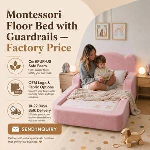 Letto Montessori Imbottito in Bouclé con Sponde e Testiera Ondulata, Struttura per Camera da Letto Bambini, Colore Personalizzabile OEM - Product Image 5