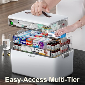 Organisateur de médicaments en plastique à 4 niveaux <span class=keywords><strong>CTIME</strong></span>, armoire portable avec poignée |   Boîte médicale multifonctionnelle, organiseur de pilules, trousse de premiers soins vide - Product Image 3