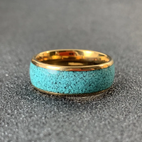 Bague Vintage en Carbure de Tungstène Or Rose PVD 8mm pour Hommes et Femmes, Anneau de Mariage avec Incrustation de Turquoise Concassée
