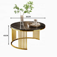 Ensemble de tables basses rondes modernes de luxe avec structure en métal et plateau en pierre frittée pour salon et hôtel