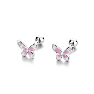 Fashion 925 Sterling Silver Ear Studs Cartilage Helix Tragus Women Teens Cute Zircon Earrings Jewelry Christmas Gift Wholesale