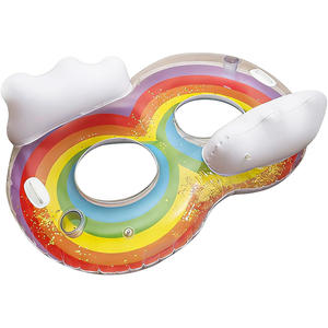 Flotador Inflable de PVC con Doble Orificio y Reposacabezas, Anillo de Natación para Dos Personas, Marca MAKE WAVES, L140xW90cm - Product Image 1