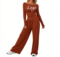 Ensemble de pyjama pour femmes avec logo personnalisé, ensemble de vêtements de détente surdimensionné à épaules tombantes, ensemble de vêtements de nuit en coton doux, ensembles pour femmes