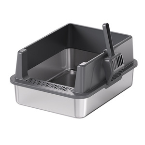 Stainless Steel <b>Cat</b> <b>Litter</b> Box Extra Large Semi-Enclosed Splash Proof High Fence Odor Control With Shovel And Anti Slip Pads - Product Image 1