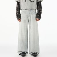 Pantalon droit ample en jean bleu clair américain de haute qualité pour homme - Nouveau pantalon long à jambe large délavé