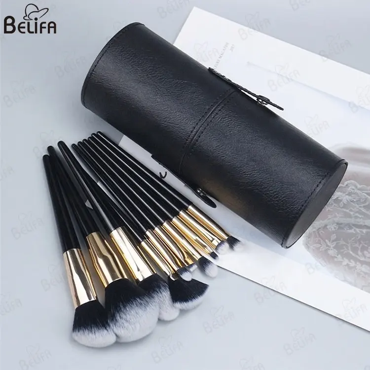 Professional Custom Logo High Quality Personalized Private Label Makeup Brushes 10pcs Makeup Brush Set with holder cylinder case