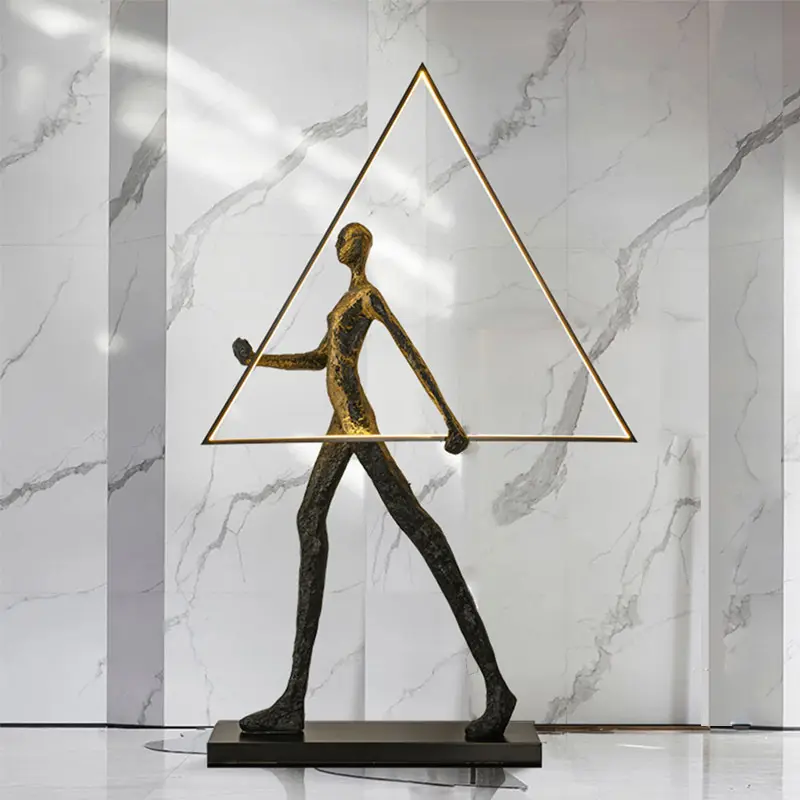 Unique Minimalist Human Sculpture Ornaments Clubhouse Decor Fiberglass LED Black Floor Lamp