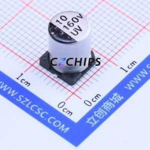 ตัวเก็บประจุแบบอิเล็กโทรไลต์อะลูมิเนียม SMD รุ่น UV2C100M0810, ขนาด D8xL10.2 มม. 10uF 20% 160V 8 มม. - Product Image 1