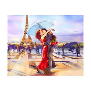 Pintura de Arte de pareja romántica francesa popular moderna, pintura de diamante Diy 5d, pintura de retrato de tamaño personalizado