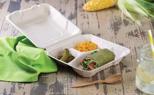 Phân hủy sinh học dùng một lần 100% tự nhiên compostable mía hộp vỏ sò bã mía thực phẩm container