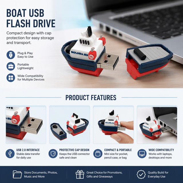OEM Customized 3D Boat Shape PVC Rubber USB Flash Drive Memory Stick USB 2.0 3.0 Interface Promotional Metal USB Drive