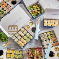 Boîte à bento pliable pour restaurant de cuisine asiatique japonaise de qualité supérieure avec logo personnalisé, pour emporter, avec compartiment pour sauce et coupelle
