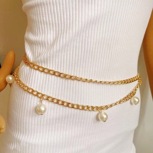 Women's Double Layer Chunky <b>Chain</b> <b>Waist</b> <b>Chain</b> With Imitation Pearl Pendant White Gold Daily Wear Fashion Body <b>Chain</b> - Product Image 4