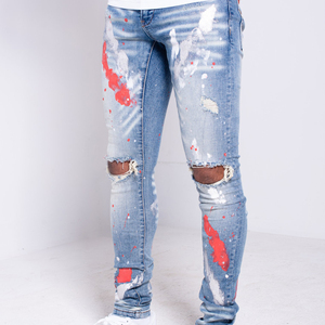 Edge Denim China Factory estate autunno uomo pantaloni elasticizzati in Denim rosso vernice elasticizzata pantaloni moda <span class=keywords><strong>Skinny</strong></span> <span class=keywords><strong>Fit</strong></span> - Product Image 5