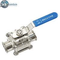 Vanne à boisseau sphérique manuelle à trois colliers de serrage en acier inoxydable SS304 SS316L pour système de refroidissement liquide de centre de données