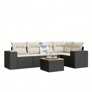 Ensemble de canapés de jardin noir et crème avec coussins en mousse haute densité en rotin PE résistant aux UV, design contemporain - Product Image 1