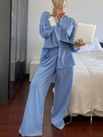 Vêtements de nuit rayés pour femmes, vêtements de détente boutonnés, tenue ample en 2 pièces, manches longues, vêtements décontractés pour la maison