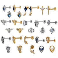 Piercing Labret en Acier Chirurgical 316L, Forme Abeille en Cristal Délicat, Bijou de Lèvre, Boucles d'Oreilles à Dos Plat pour Hélix Tragus, Calibre 16G, Lot