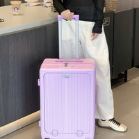 Koper Spinner ABS Bukaan Depan dengan Tempat Minum, Koper Travel Multifungsi, Koper Boarding, Koper Pelajar 24-inci Anti-jatuh