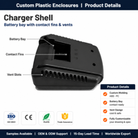 Boîtier de moulage par injection plastique personnalisé, coque ABS PC pour chargeur, boîtier ouvert pour électronique OEM ODM