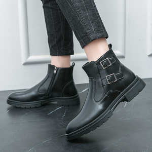 Bottes <span class=keywords><strong>Martin</strong></span> en cuir brillant à double boucle et fermeture éclair pour hommes, semelle épaisse, idéales pour les trajets quotidiens et un usage professionnel décontracté toute saison - Product Image 3