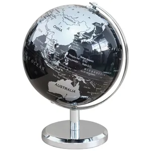 8 inches new decoration globe tesla mysterious misterious desk globe medium metallic metal base textured black silver globe