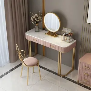 คุณภาพสูงใช้เก้าอี้เครื่องแป้งโลหะห้องนอนความงามสตูลผีเสื้อสีชมพูแต่งหน้าโต๊ะเครื่องแป้งชุด