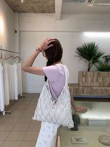 <span class=keywords><strong>Borsa</strong></span> tote in rete intrecciata macramè con fodera in cotone, <span class=keywords><strong>borsa</strong></span> a tracolla estiva da spiaggia per donna - Product Image 3