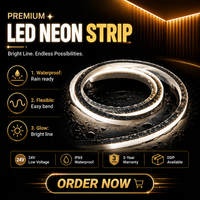 Bande LED néon flexible en silicone ultra-flexible 10x10mm carrée 24V IP65/67/68 3000K blanc chaud ETL BIS CE, design créatif pour l'intérieur
