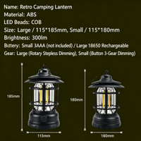 Lanterne de camping rétro à LED, fonctionnant sur piles, portable, pour l'extérieur, à suspendre, lampe d'ambiance vintage noire pour la randonnée