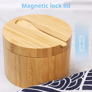 Boîte de rangement d'épices de cuisine en bambou avec couvercle magnétique et cuillère pour salière avec LOGO <span class=keywords><strong>personnalisé</strong></span> - Product Image 5