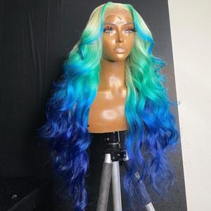 Ombre verde 13*6 parrucche in pizzo pieno capelli umani 6*6 HD blu scuro onda naturale allentata <span class=keywords><strong>platino</strong></span> 13*4 HD pizzo frontale 360 onda del corpo - Product Image 2